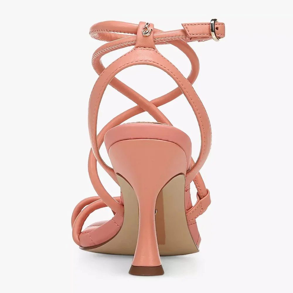 SAM EDELMAN Maven Strappy Heeled Square Toe SANDALS Size 8.5 Clay Pink Leather - Picture 3 of 11